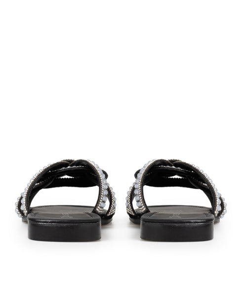 Sandalia Negra Brillos Perlas 2222